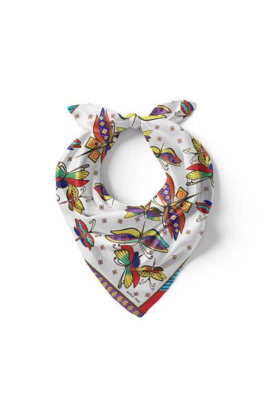 Bursa İpek Water Green Purple Patterned Silky Handkerchief