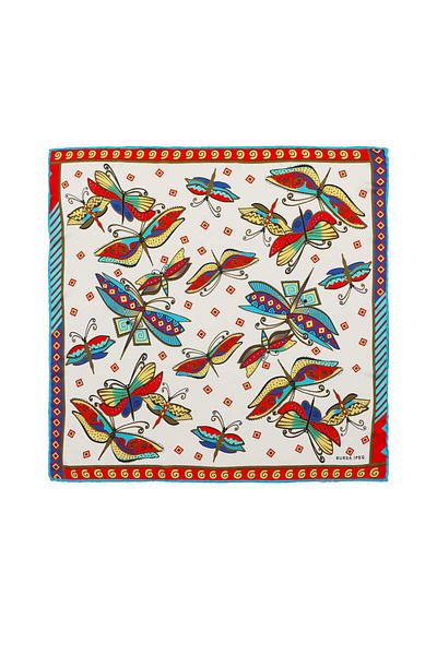 Bursa İpek Water Green Red Patterned Silky Handkerchief