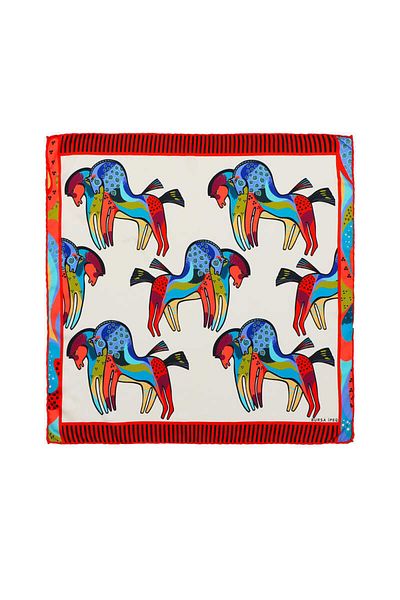 Bursa İpek Red Black Patterned Silky Handkerchief