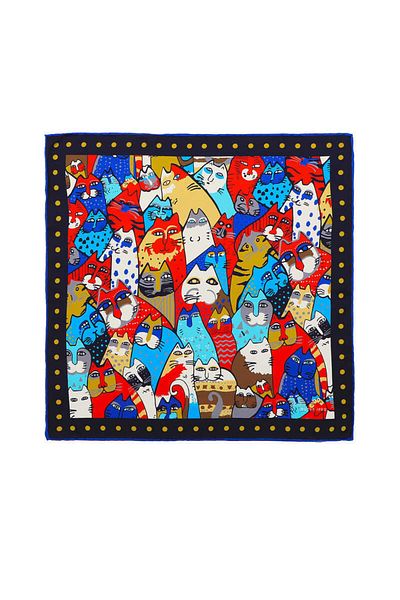Bursa İpek Navy Blue Mustard Patterned Silky Handkerchief