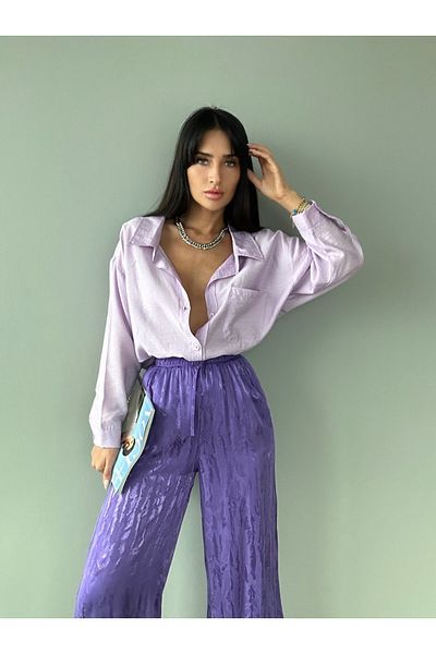 LB Laluna Butik Cămașă de damă liliac cu mâneci liliac, țesătură aerobin