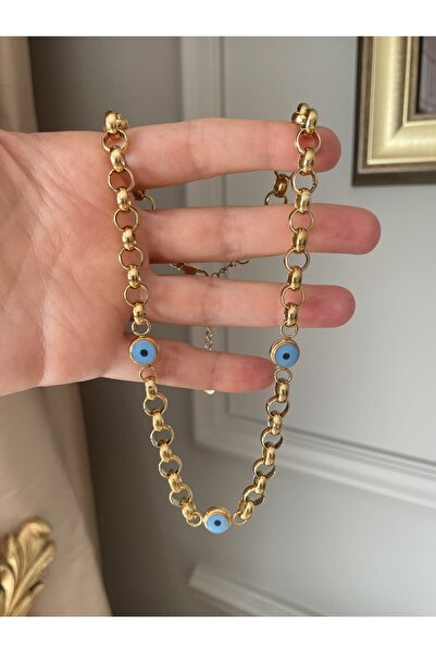 emy by emel luxury silver jewelry Çelik Altın Kaplama Nazar Boncuklu Kolye
