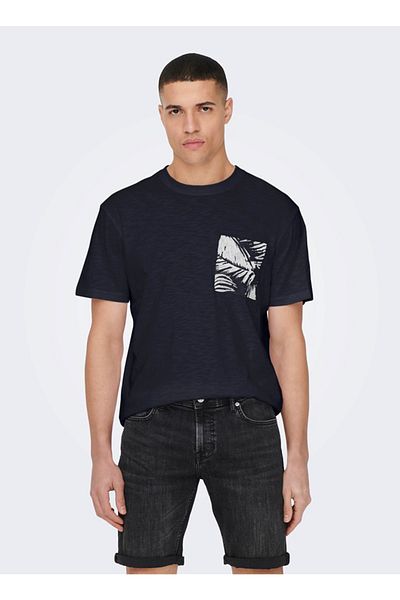 Only & Sons Ανδρικό μπλουζάκι O Neck Plain Navy Blue 22025286_onsperry Life Reg Leaf Ss