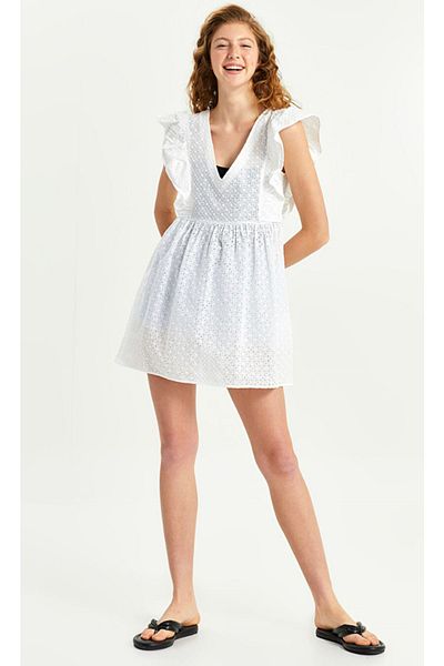 LC Waikiki Xside – Ärmelloses Strandkleid aus Baumwolle mit V-Ausschnitt und gleichem Muster