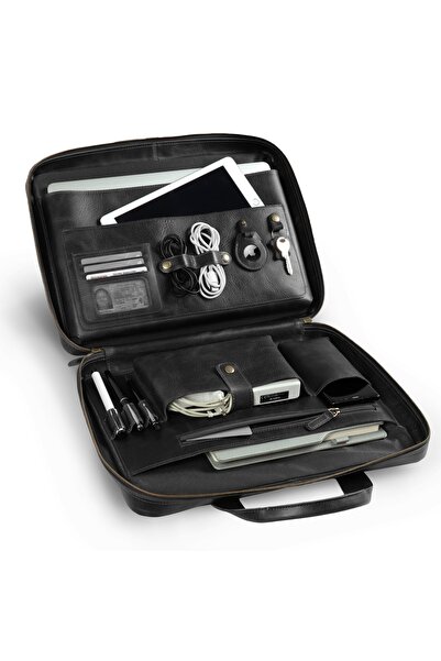 LONDO Genuine Leather Organizer Bag with Shoulder Strap Compatible with All Macbook, Notebook Models
