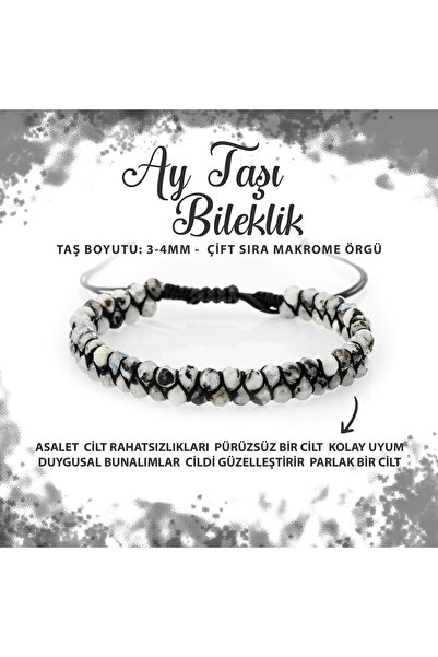 Deniz Doğal Taş Sertifikalı Ay Taşı 3-4mm Çift Sıra Doğal Taş Bileklik
