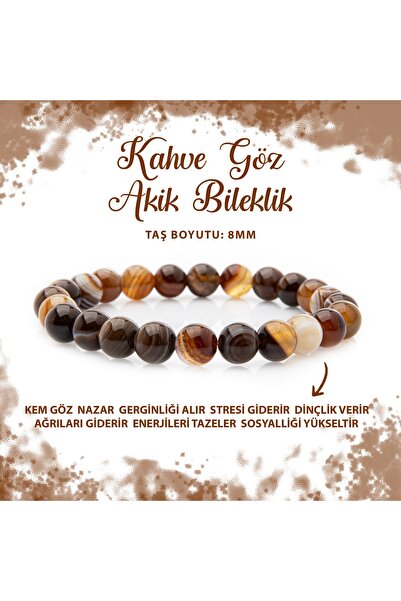 Deniz Doğal Taş Certified Coffee Eye Agate 8mm Natural Stone Bracelet