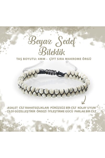 Deniz Doğal Taş Sertifikalı Sedef Beyaz 4mm Çift Sıra Doğal Taş Bileklik