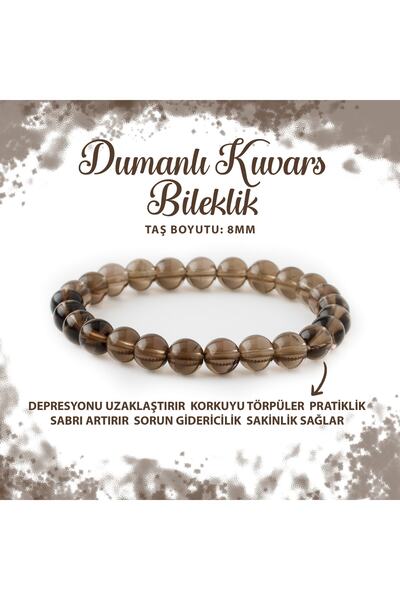 Deniz Doğal Taş Sertifikalı Dumanlı Kuvars 8mm Doğal Taş Bileklik