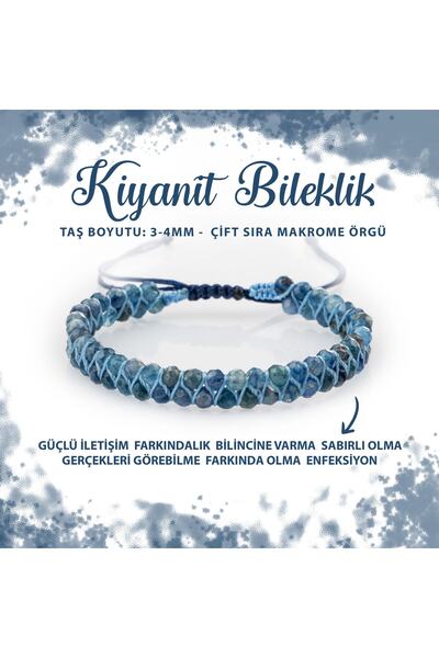 Deniz Doğal Taş Sertifikalı Kiyanit 3-4mm Çift Sıra Doğal Taş Bileklik