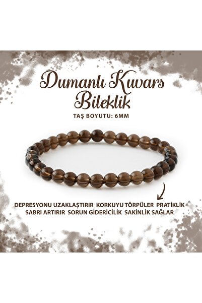 Deniz Doğal Taş Sertifikalı Dumanlı Kuvars 6mm Doğal Taş Bileklik