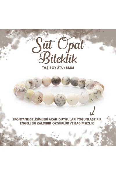 Deniz Doğal Taş Sertifikalı Süt Opal 8mm Doğal Taş Bileklik