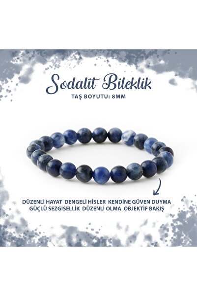 Deniz Doğal Taş Sertifikalı Sodalit 8mm Doğal Taş Bileklik