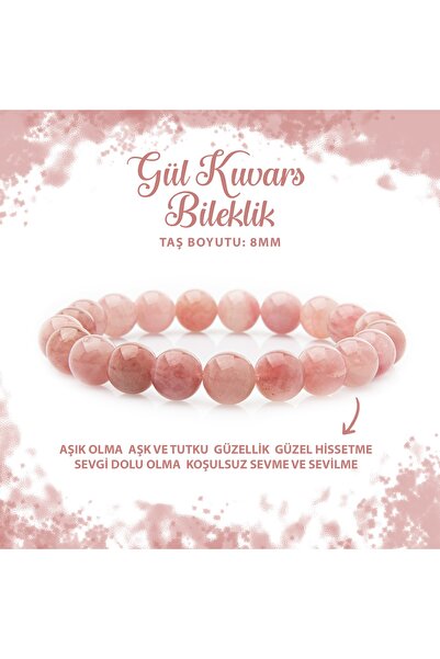 Deniz Doğal Taş Sertifikalı Pembe Kuvars 8mm Doğal Taş Bileklik