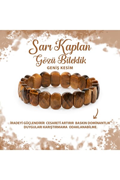 Deniz Doğal Taş Sertifikalı Sarı Kaplan Gözü Doğal Taş Geniş Kesim Bileklik