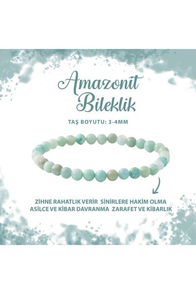 Deniz Doğal Taş Sertifikalı Amazonit 3-4mm Doğal Taş Bileklik