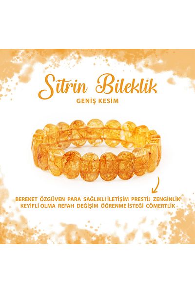 Deniz Doğal Taş Certified Citrine Natural Stone Wide Cut Bracelet