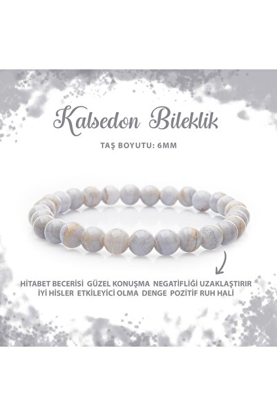 Deniz Doğal Taş Sertifikalı Kalsedon 6mm Doğal Taş Bileklik