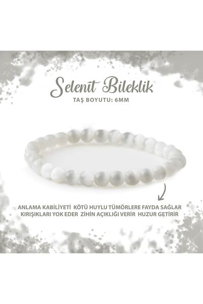 Deniz Doğal Taş Sertifikalı Selenit 6mm Doğal Taş Bileklik