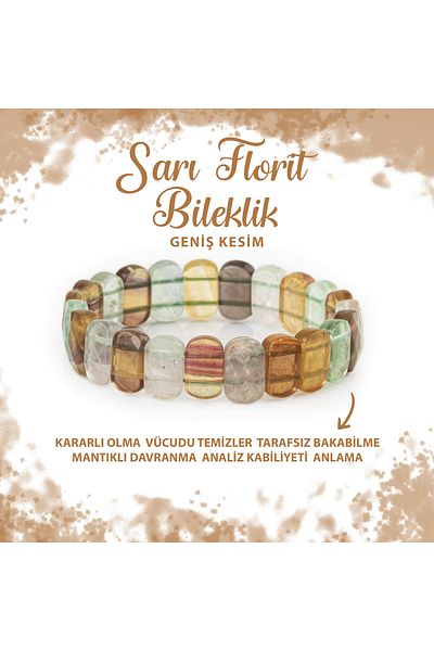 Deniz Doğal Taş Certified Yellow Fluorite Natural Stone Wide Cut Bracelet