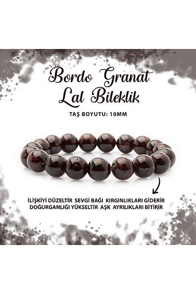 Deniz Doğal Taş Certified Burgundy Garnet Lal 10mm Natural Stone Bracelet