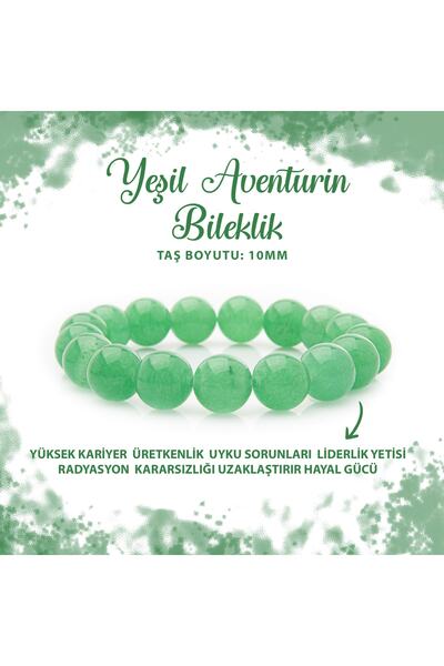 Deniz Doğal Taş Sertifikalı Yeşil Aventurin 10mm Doğal Taş Bileklik
