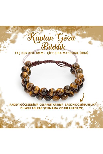 Deniz Doğal Taş Sertifikalı Kaplan Gözü 8mm Çift Sıra Makrome Doğal Taş Bileklik