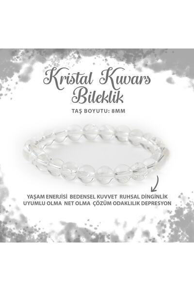 Deniz Doğal Taş Sertifikalı Kristal Kuvars 8mm Doğal Taş Bileklik