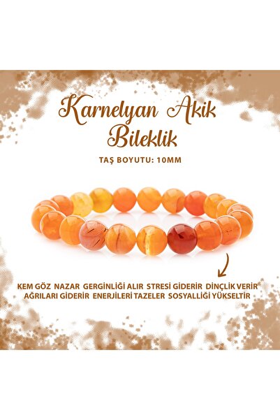 Deniz Doğal Taş Sertifikalı Karnelyan Akik 10mm Doğal Taş Bileklik