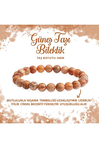 Deniz Doğal Taş Sertifikalı Güneş Taşı 8mm Doğal Taş Bileklik