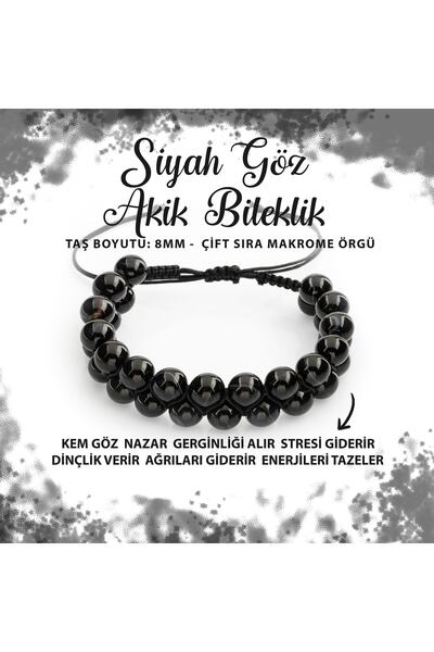Deniz Doğal Taş سوار من حجر العقيق الأسود المعتمد مقاس 8 مم بصف مزدوج من حجر ...