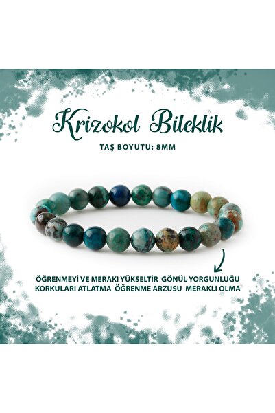 Deniz Doğal Taş Sertifikalı Krizokol 8mm Doğal Taş Bileklik