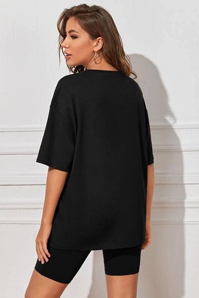 MODAGEN Set de tricou cu imprimeu negru supradimensionat pentru femei
