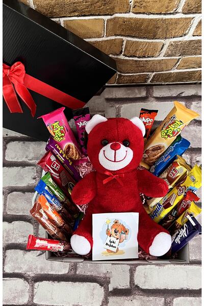 lenostra Sevgiliye Dogum Gunu Hediye Kutusu Kırmızı Ayıcık Ve Bol Çikolata