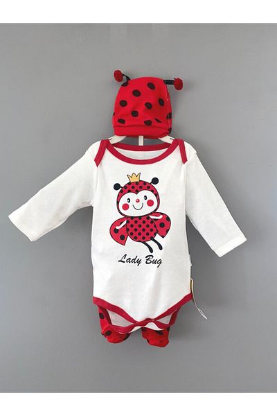 minibird baby Zancoworld 100% Cotton Ladybug Printed 3-Piece Bodysuit/ Hat - Snap-On Badi - Bottom
