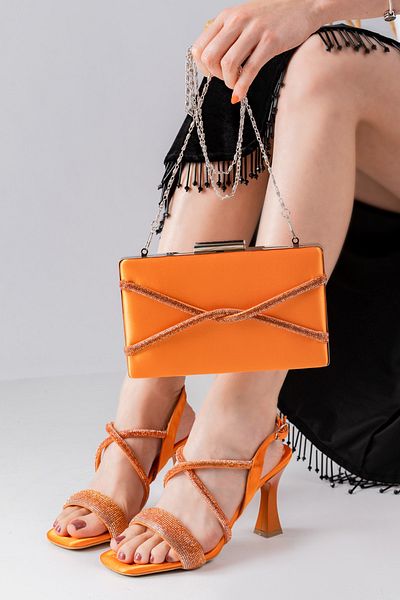 lmn ayakkabı Orange Satin Orthopedic Insole 5mm. Sponge Cross Thick Stone Evening Shoes