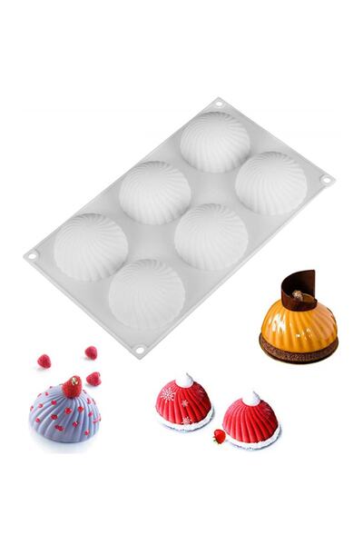 Getshop كعكة المعجنات الخبز الشوكولاته الحلوى فندان الكرة المجال متموج قالب من السيليكون 6 قطع Gt102