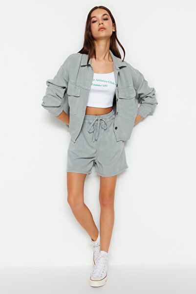 Trendyol Collection Mint Tencel™ Elastic Waist High Waist Denim Shorts TWOSS23SR00261