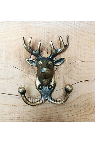 HOUSE2HOME El Yapımı Pirinç Duvar Askısı, Kanca Geyik Antik Sarı