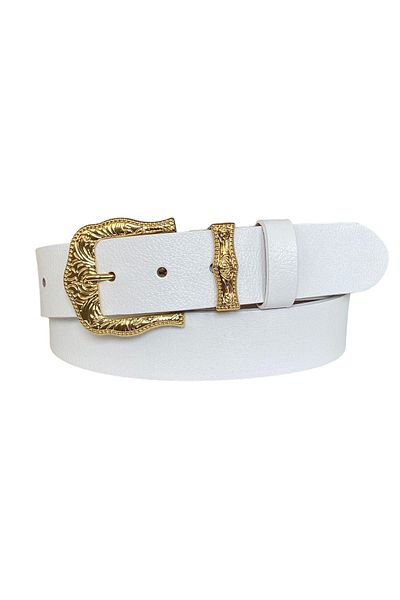 GoDeri 100% piele naturală, curea albă de blugi de damă cu cataramă aurie 4 cm=an-byn-77