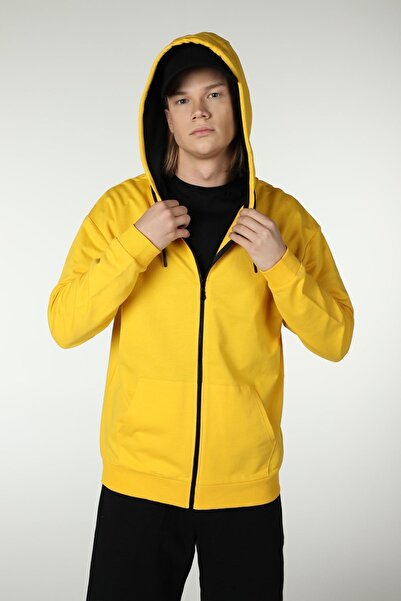 defys Мъжка суитшърт с качулка и цип, голям размер, ЖЪЛТ