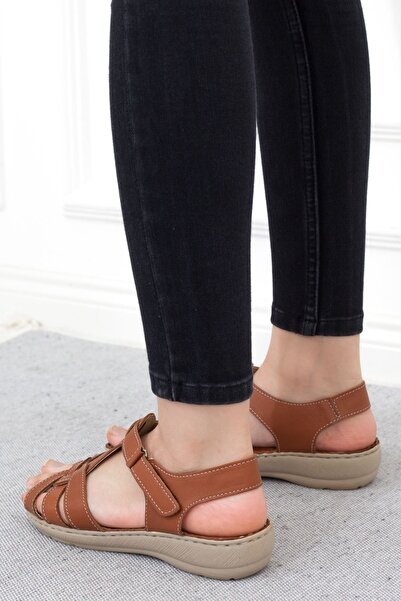 Adım Adım Women's Tan Genuine Leather Orthopedic Sandals