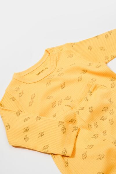 BabyCosy Organik Modal Fil Desenli Şapkalı 3'lü Bebek Takım Set