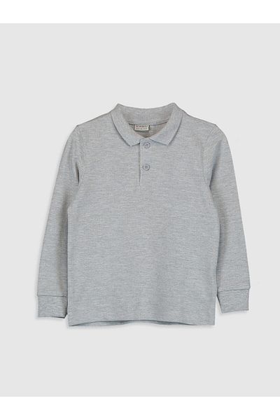 LC Waikiki Tricou pentru băieți din bumbac gri, cu mânecă lungă, cu guler polo, din stilul tău de modă