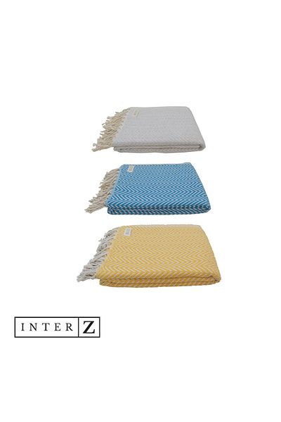 INTER Z Σετ 3 πετσέτες θαλάσσης Peshtemal, 100% βαμβάκι, Xxl 100x180cm, Marmaris, Κίτρινο-γκρι-μπλε