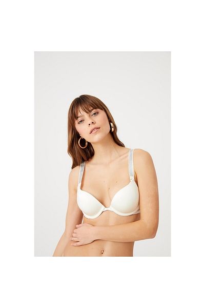 Cansoy Red Underwear Ecru Diva Padded Double Push Up Stone Bra Set