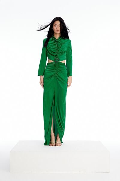 rue Low-Cut Evening Green Dress
