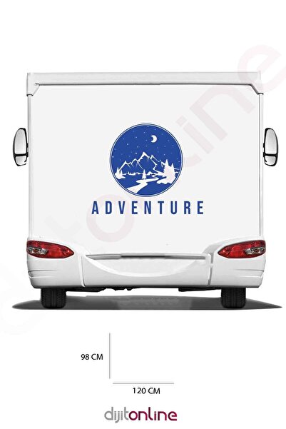 Dijitonline Autocolant aventura rulote - Autocolant compatibil pentru munte și pădure - Autocolant pentru lună și stea - 120x98 cm