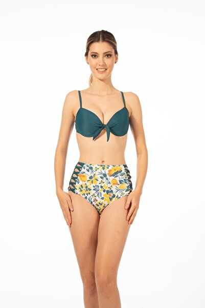 Estiva Set de bikini talie înaltă pentru femei, cu model încrucișat, cu detaliu de legătură în față - roșu