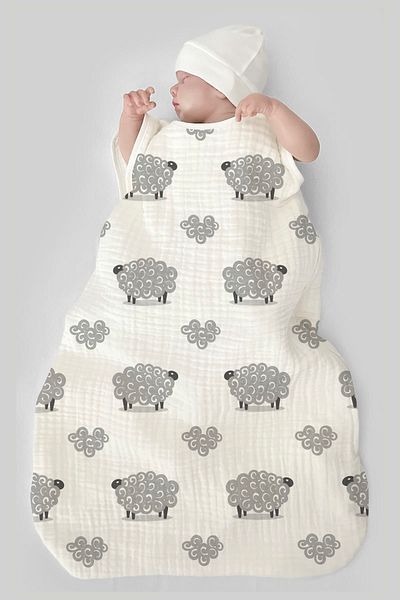Tuğba Kuğu 4 Layers Muslin Baby Sleeping Bag (0-18 MONTHS) - Sleepy Sheep